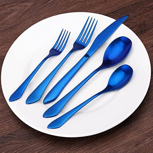 Matte Blue Silverware Set, 20-Piece Stainless Steel Flatware Set