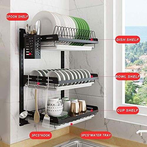 junyuan 3-Tier Wall-Mount Dish Drying Rack, Black