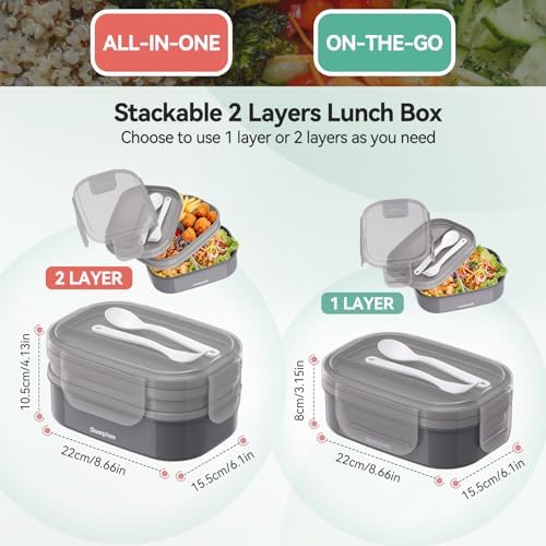 2 Layers Bento Box, All-in-One Stackable Lunch Container with