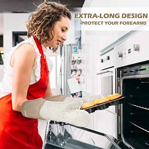 Extra Long Silicone Oven Mitts - Heat Resistant up to 500°F, 15''