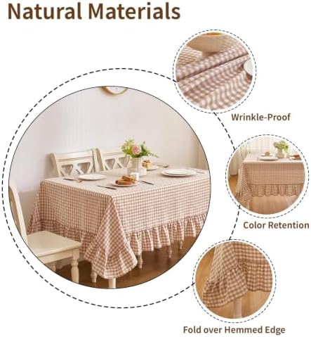Deep Dream Gingham Ruffled Table Cloth 60 x 84 Inches, 100% Cotton