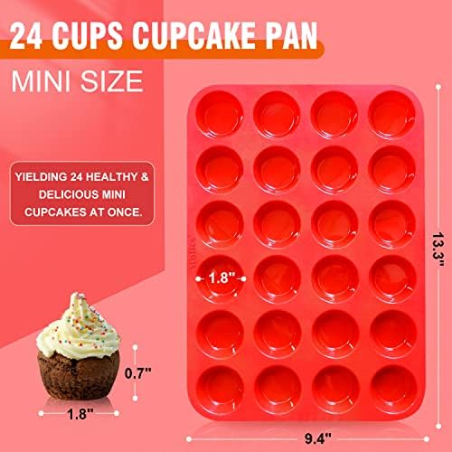 Walfos Silicone Cupcake Pan Set, 2-Piece Mini 24 Cups Muffin Baking