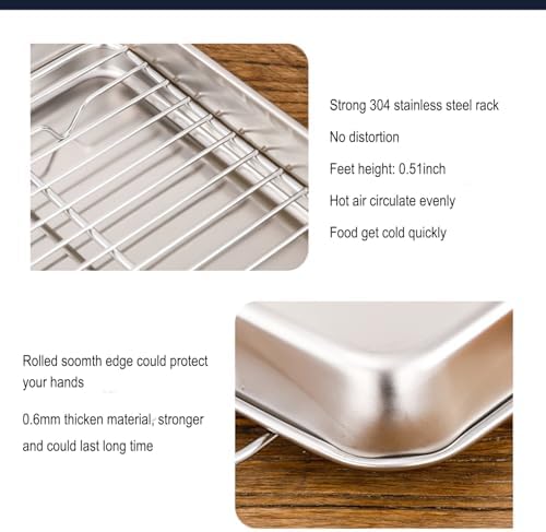 Stainless Steel 304 Small Baking Sheet Pans with Cooling Rack 9.3x6.9”