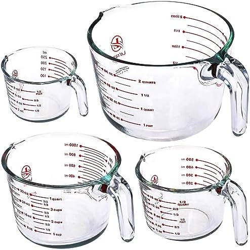 Le’raze Glass Measuring Cups Set of 4 – Heat-Resistant, Easy-Read