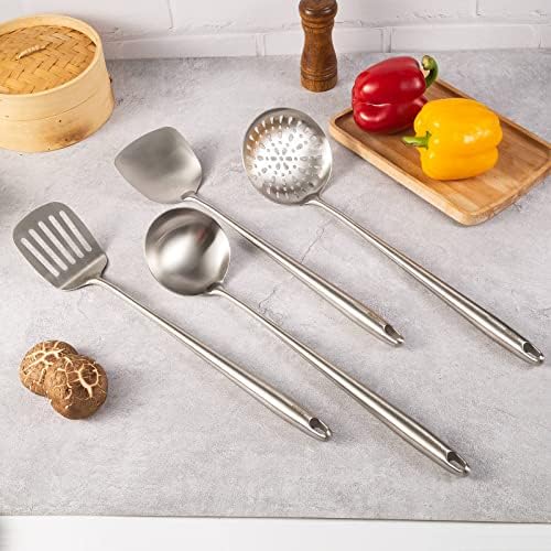 17′′ Wok Utensils - Wok Spatula and Ladle, Skimmer Spoon, Slotted