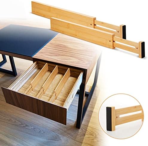 Sawysine 12 Pcs Bamboo Drawer Dividers Adjustable Drawer Organizers