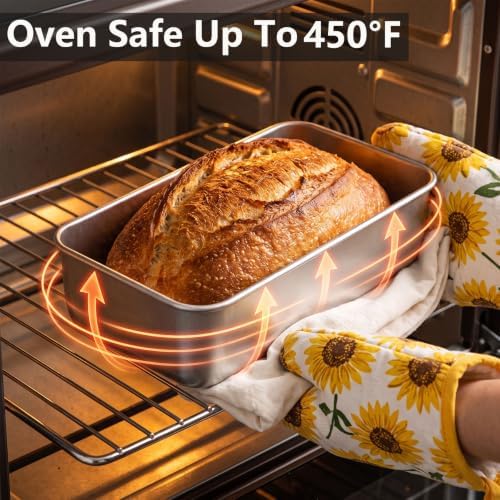 LIANYU 9 x 5 Inch Loaf Pan with Lid, Stainless Steel Bread Pan, Set of