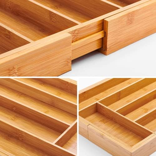 Utoplike 4 pcs Bamboo Kitchen Drawer Dividers Cutlery Tray Silverware