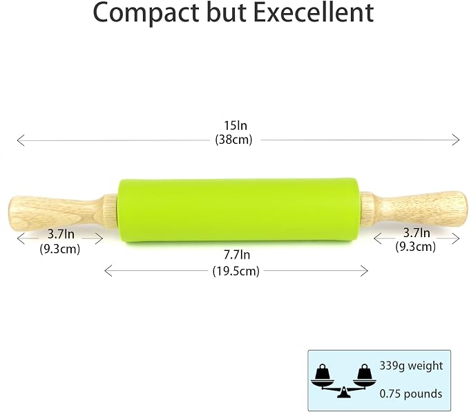 Silicone Rolling Pin for Baking Non-stick Rolling Pin Dough Roller Wooden - Image 2