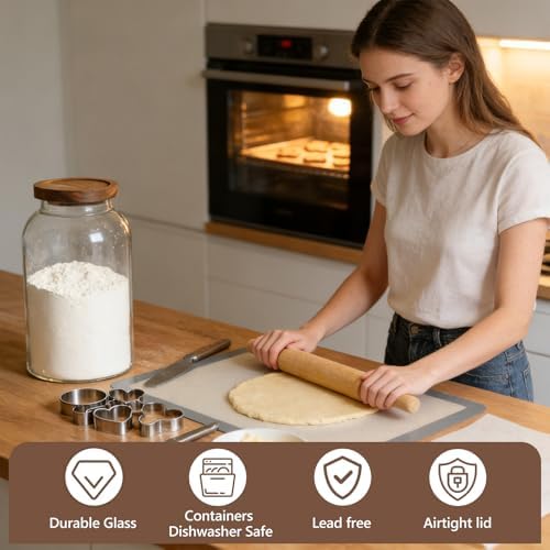 88oz Glass Jars w/Acacia Lids for Flour & Sugar Storage Containers