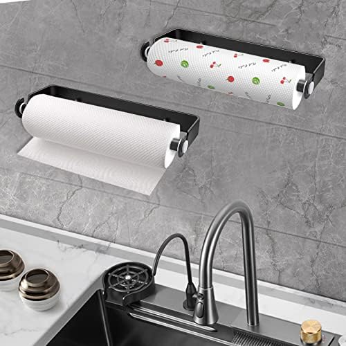 Under Cabinet Paper Towel Holder, Black, 2 Pack