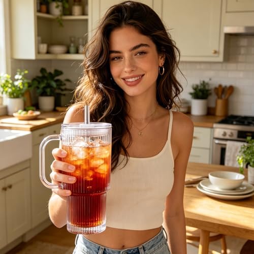 15oz Glass Cup With Lid And Straw, Reusable Iced Coffee Cup, Suitable