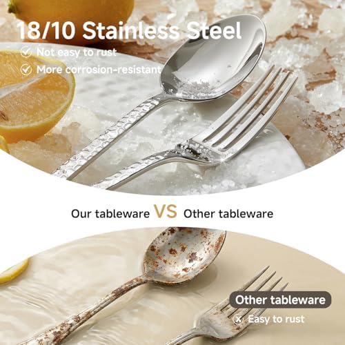20 Piece Hammered Silverware Set, 18/10 Stainless Steel Flatware Set