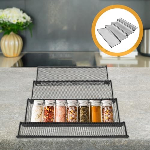 Spice Rack Organizer for Jars, Black Metal Drawer