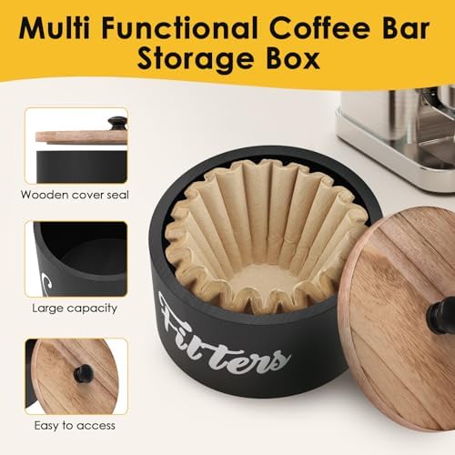 2 Pcs Wood Coffee Filter Holder, Coffee Storage Container Dispenser