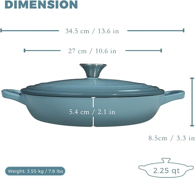 Flavehc Braiser Enameled Cast Iron Braiser 2.25 qt Braiser Pan - Image 3