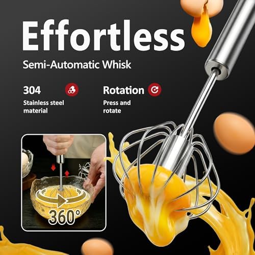 Li&Zhao Semi Automatic Whisk-2-Pack Stainless Steel Hand Push Rotary