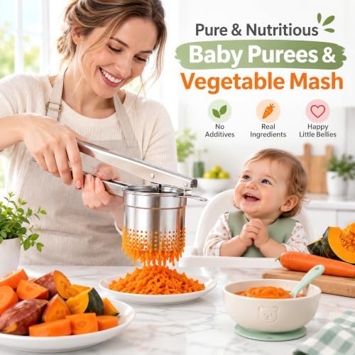 Livilord 15oz Potato Ricer, Stainless Steel, Large 3mm Press Holes