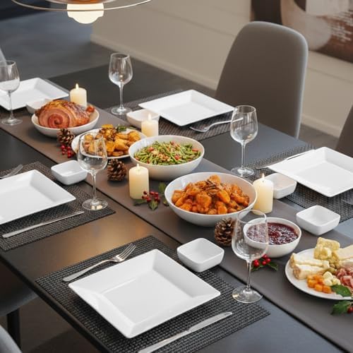 10'' Porcelain Dinner Plates Set, White, Square Appetizer Plates