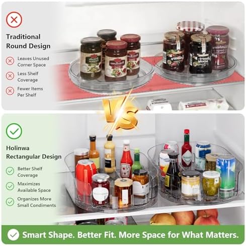 Lazy Susan Organizer for Refrigerator, 13" x 8.5" Clear Rectangular Fridge Organizer Turntable for Condiments, Spice Racks Organizer for Cabinet, Pantry & Kitchen Countertop(1 Piece)