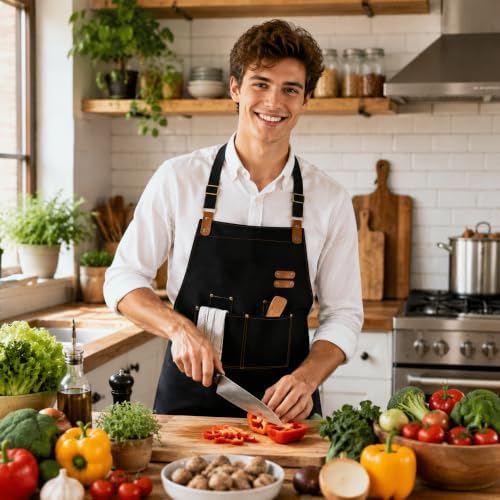 APRONPANDA Chef Apron for Men Women with Pockets Adjustable Strap