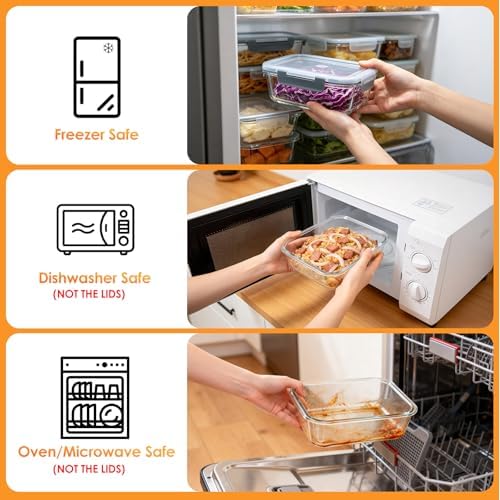 5-Pack 22 oz Glass Storage Containers with Lids, Grey