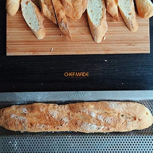 CHEFMADE Perforated Baguette Pan, 15-Inch 3 Wave Loaves Non-Stick