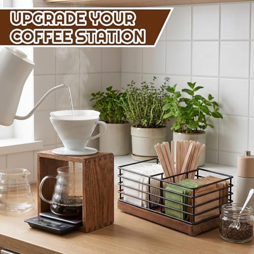 Geelin Sugar Packet Holder for Coffee Bar, 3 Slot, Wood Wire, Rustic