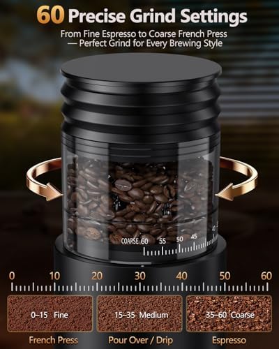 COOL KNIGHT Conical Burr Coffee Grinder, 60 Settings