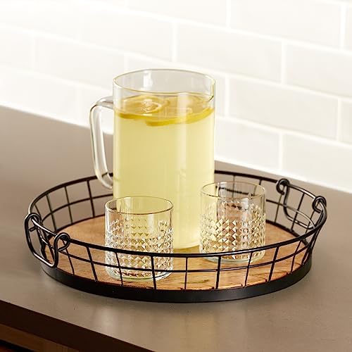 Spectrum Madison Round Metal Wooden Serving Tray with Handles for