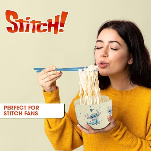Stitch Ramen Bowl Set, 20oz Ceramic Instant Noodle Bowl, Chopsticks