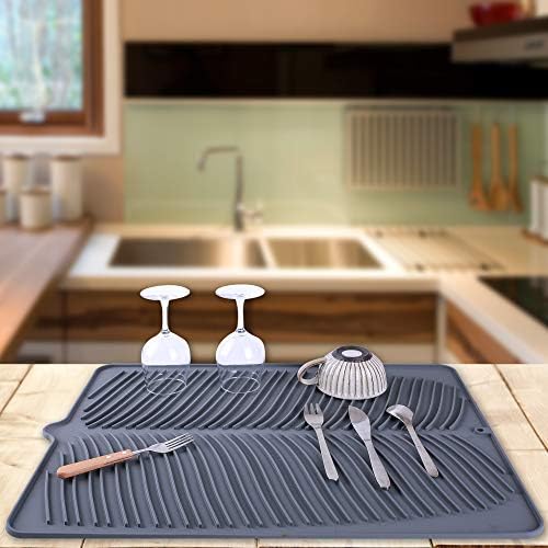 100% Waterproof BPA Free Silicone Dish Drying Mat - 24" x 18" x 0.3"