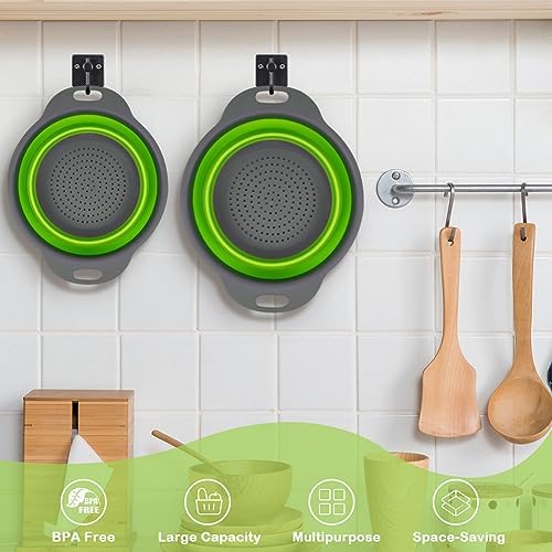 AUAUY 2 Pack Collapsible Colander Set, Round Silicone, 1 Large and 1