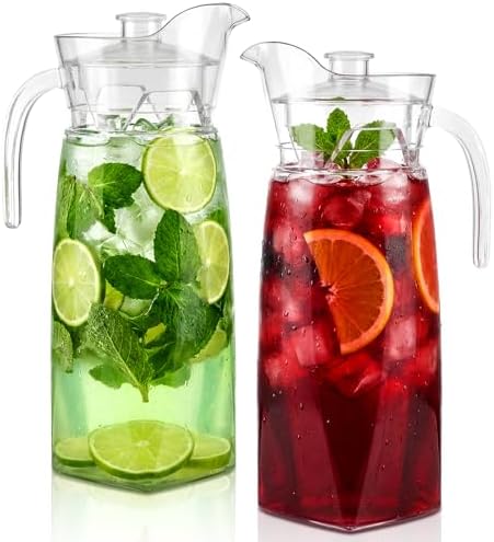 Elsjoy 2 Pack 42 oz Plastic Pitcher with Lid, Clear Acrylic Water