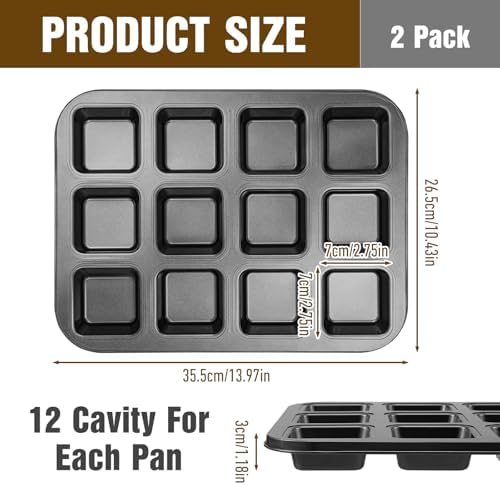 2 Pack Mini Brownie Pan with Dividers, Brownie Bite Pan, 12 Cavity