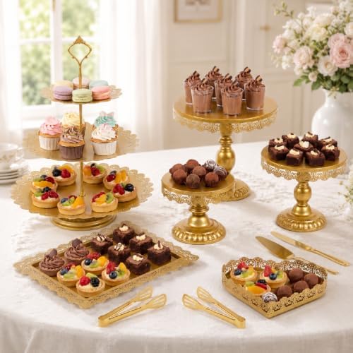 12 Set of Gold Cake Stand, Metal Gold Cupcake Stand and Bases para