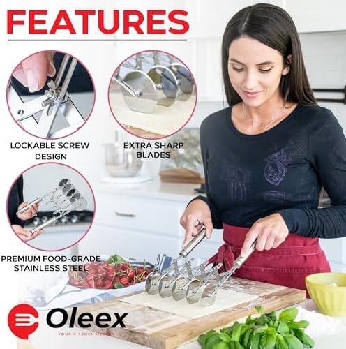 Oleex ‘All-Dough’ Pastry Cutter Set. 5 Wheel Dough Cutter and Dual
