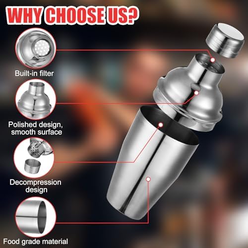 Nitial 6 Pcs Bar Cocktail Shaker Stainless Steel, 18.6 oz