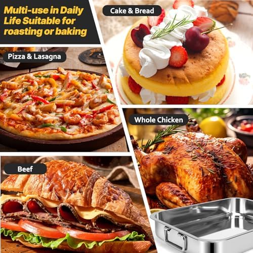 12.7"15.5" Stainless Steel Roasting Pans with Handles, Baking Pan for