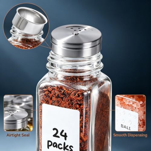 Glass Spice Jars with Shaker Lids 4 Oz 24 Pack Small Square