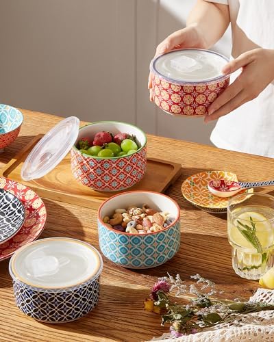 Metahom Ceramic Bowls with Lids Set of 4, Microwave Safe Soup Bowls