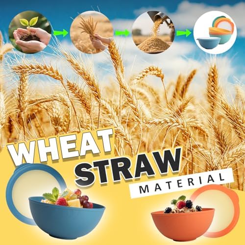 Wheat Straw Bowls Set with Lids, Unbreakable 40 OZ Cereal Bowls Set of