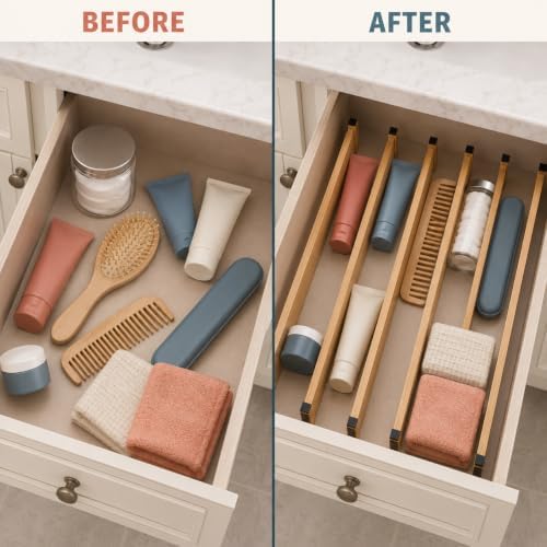 6-Pack Bamboo Drawer Dividers, Adjustable & Expandable Drawer