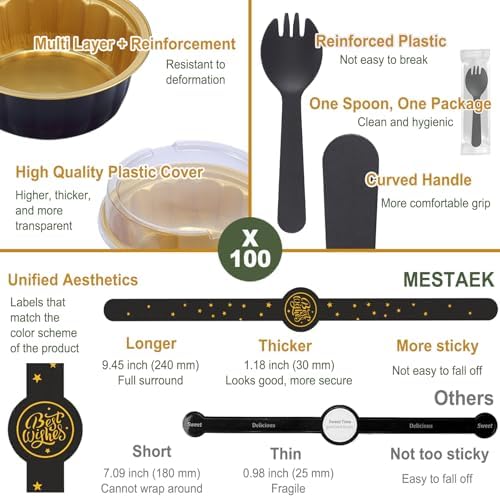 4 Inch Mini Round Dessert Pans with Lids, 100 Pack, Black & Gold