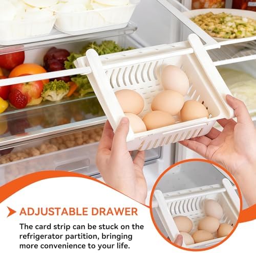 Cyrank Fridge Drawer Organizer, Adjustable Drawer for Fridge Pull-Out