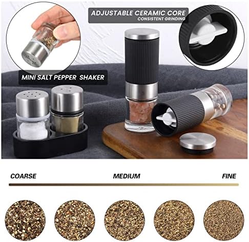 Mini Salt and Pepper Grinder Set, 2 Small Shakers