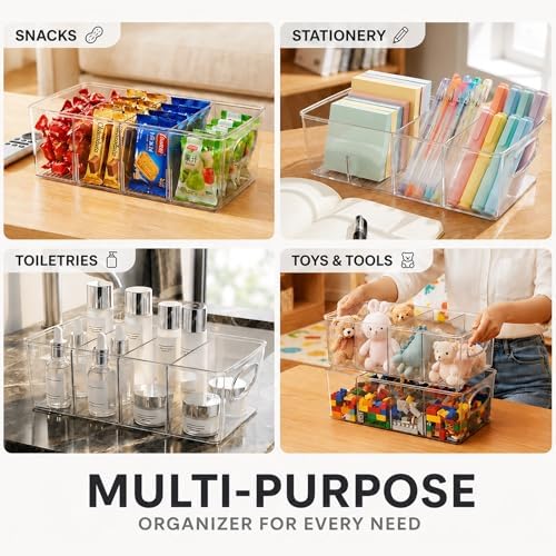 Clear Plastic Storage Bins with Removable Dividers – Pantry Snack