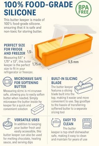 Silicone Butter Keeper with Built-in Slicing Blade & Microwave Safe