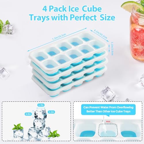 DOQAUS Ice Cube Tray with Lids, 4 Pack Silicone Ice Trays for Freezer