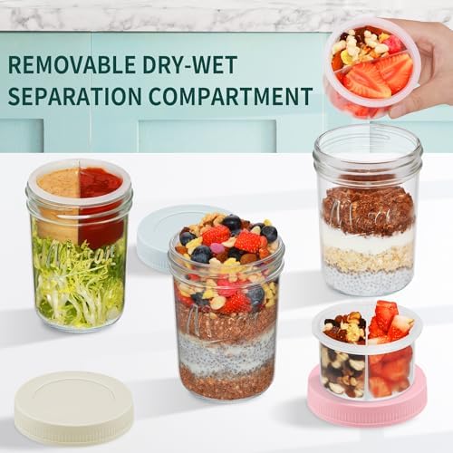 Xyptorix 16oz Overnight Oats Containers, 6 Pack Glass Mason Jars